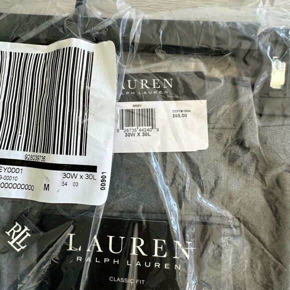 Ralph Lauren Classic-Fit Ultraflex Stretch Flat-Front Dark Grey 30x30 NWT IN PKG - Picture 6 of 7